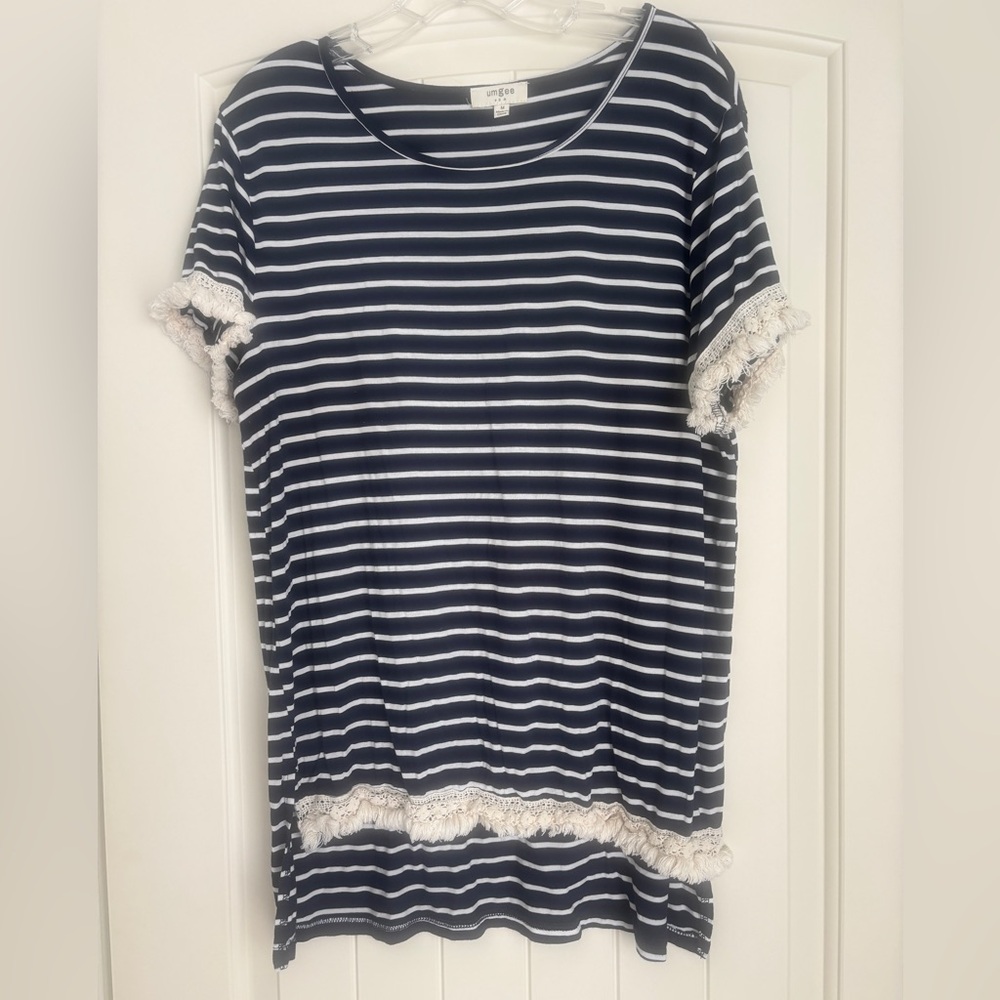 Umgee Navy and White Striped M Top